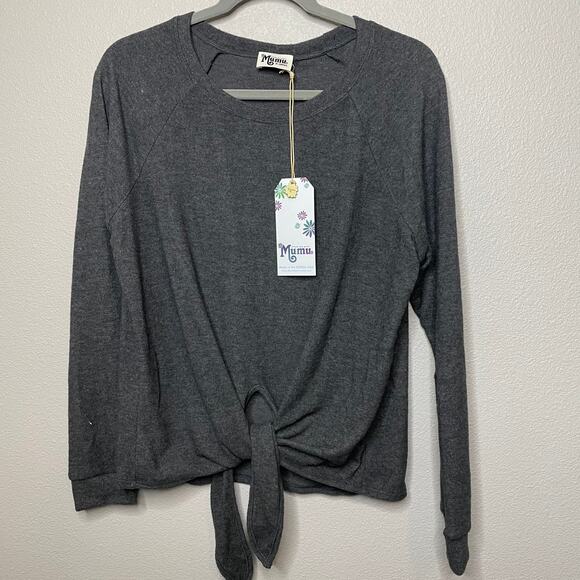 Show Me Your Mumu Women Raven Tie Gray Sweater - Picture 3 of 7